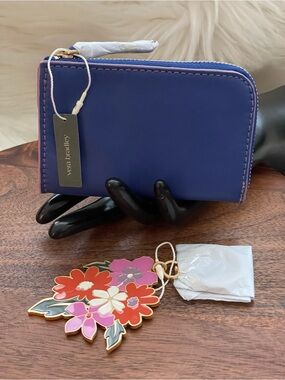 VERA BRADLEY 2 Piece Set: Leather ZipCard Case and Flower Keychain